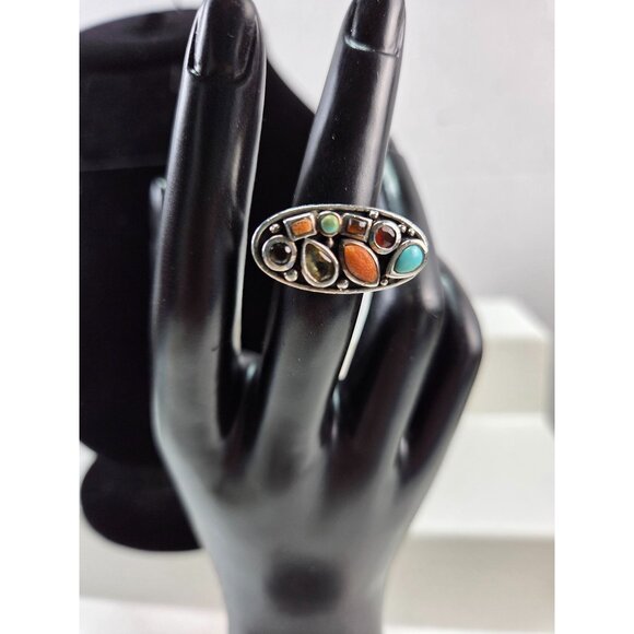 Vintage 925 Sterling Silver Ring With Multi-Stone Inlay 14 gr Barse Size 6 - Picture 2 of 11